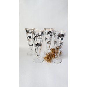 4 Vintage Libbey Pilsner Glasses Horseless Carriage Antique Cars Retro Barware